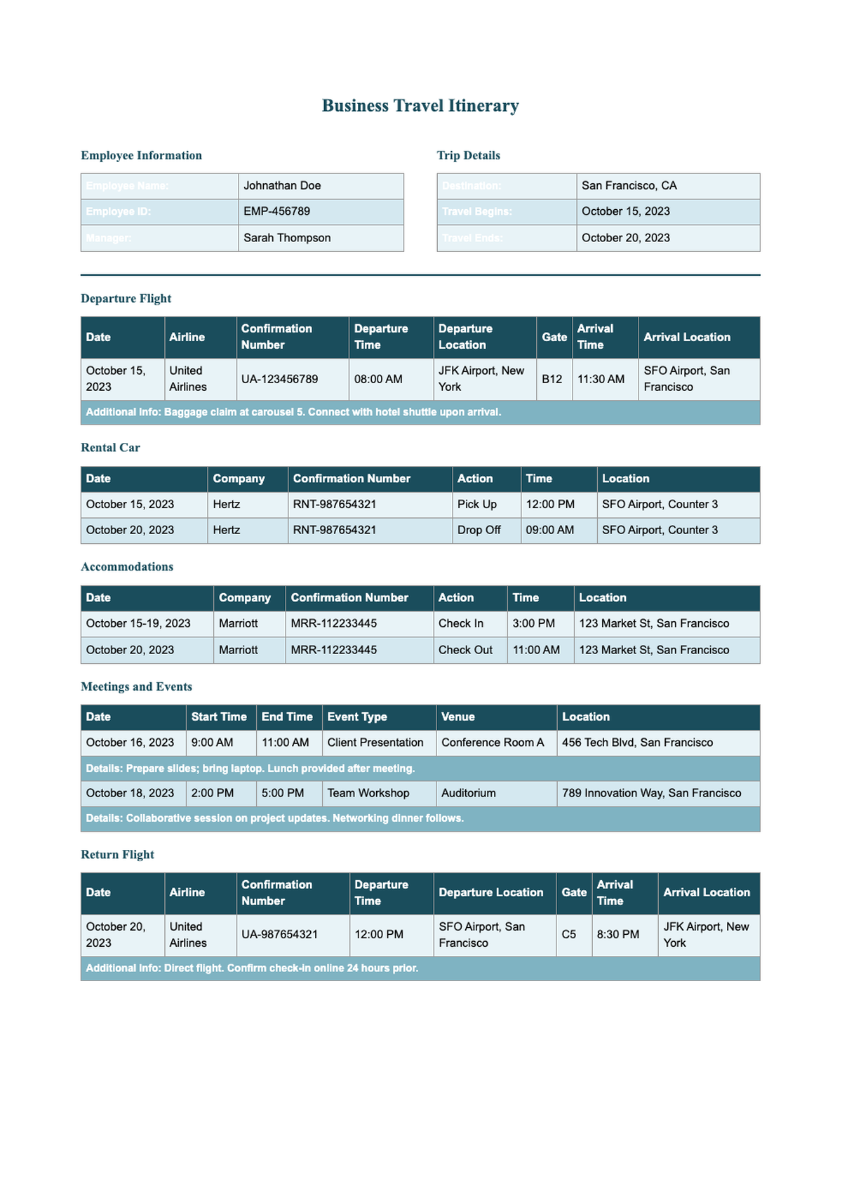 Business travel itinerary template with departure return rental car accommodations and events_variant_3